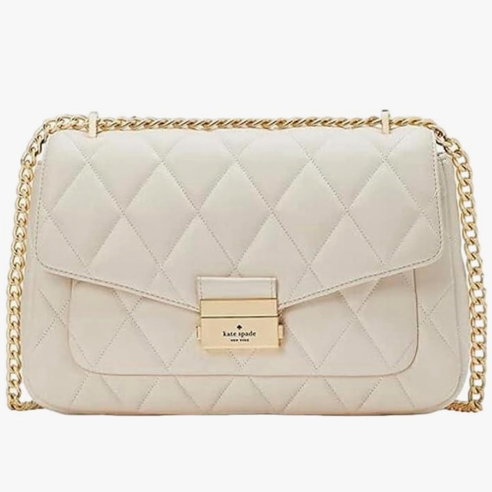 Kate Spade New York Womens Carey Smooth Leather Medium Flap Quilted Shoulder Bag